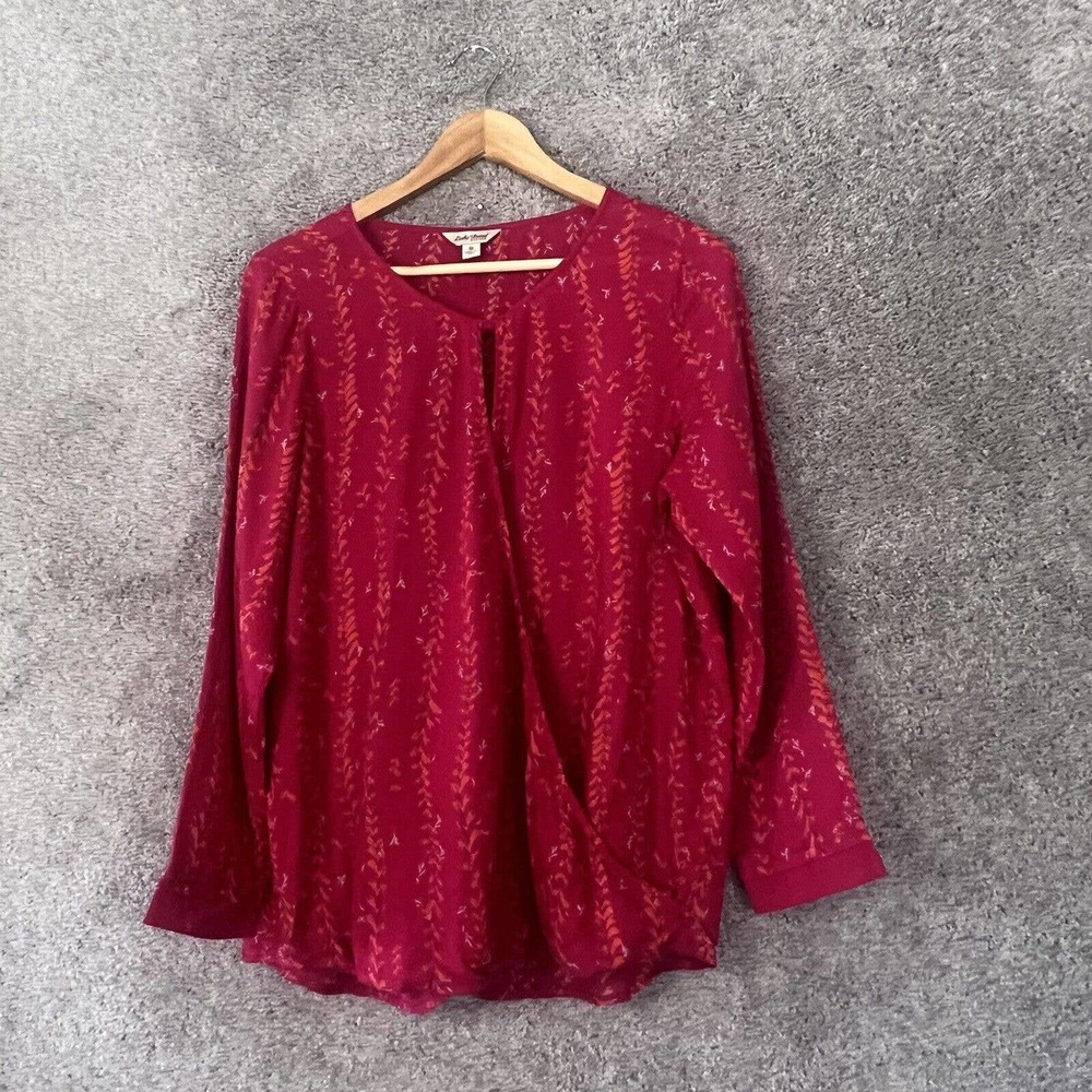 Lucky Brand Top Women’s Size Medium Pink Floral Crossover Long Sleeves Blouse